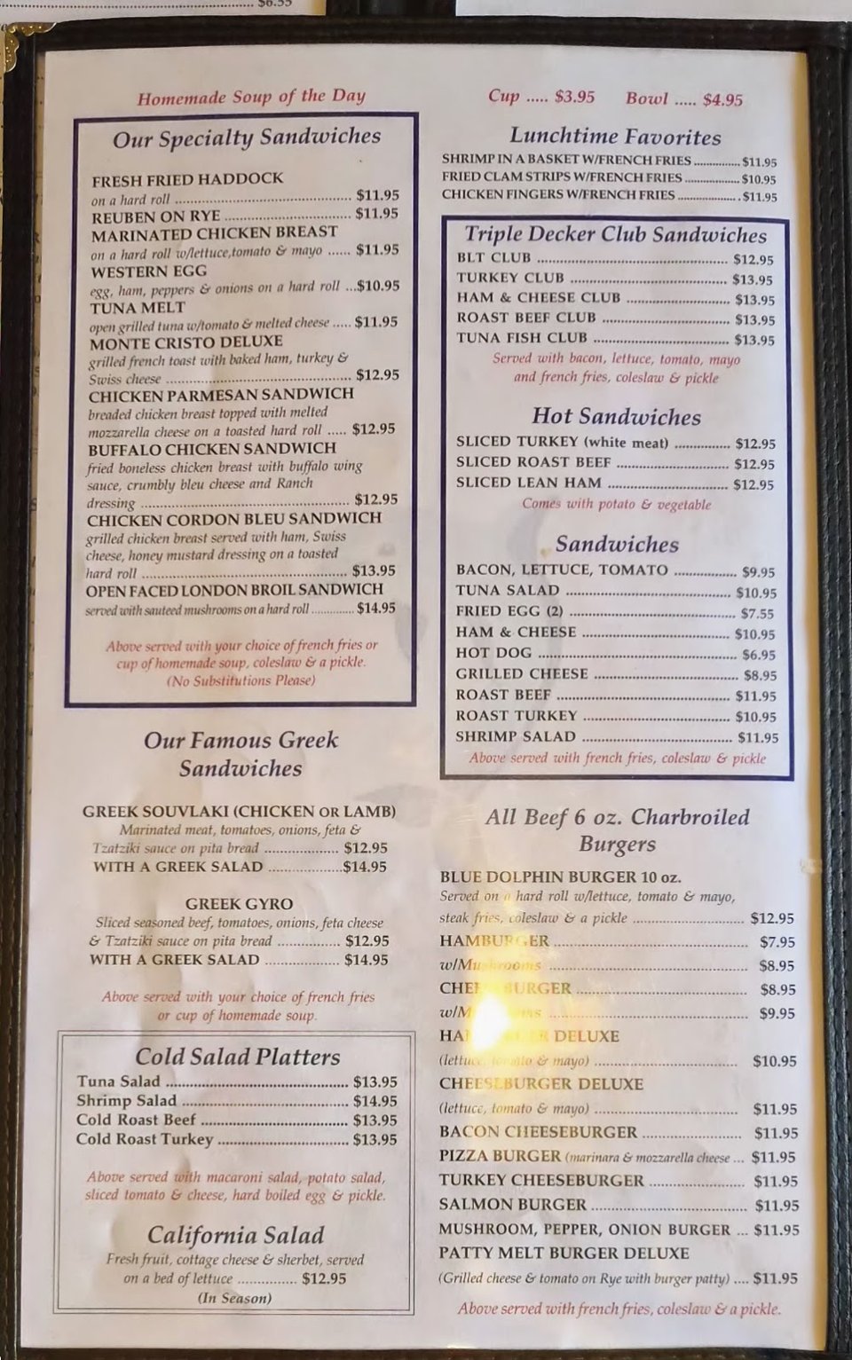 Simple menu layout with breakfast and lunch selections.